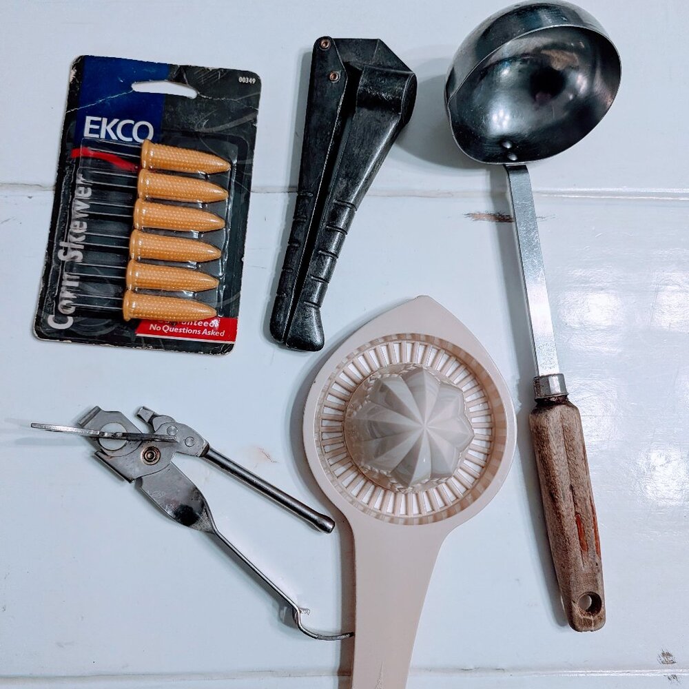 VTG Lot of 5 EKCO Kitchen Utensils Tools Corn Skewers Juicers Ladle Opener USA
